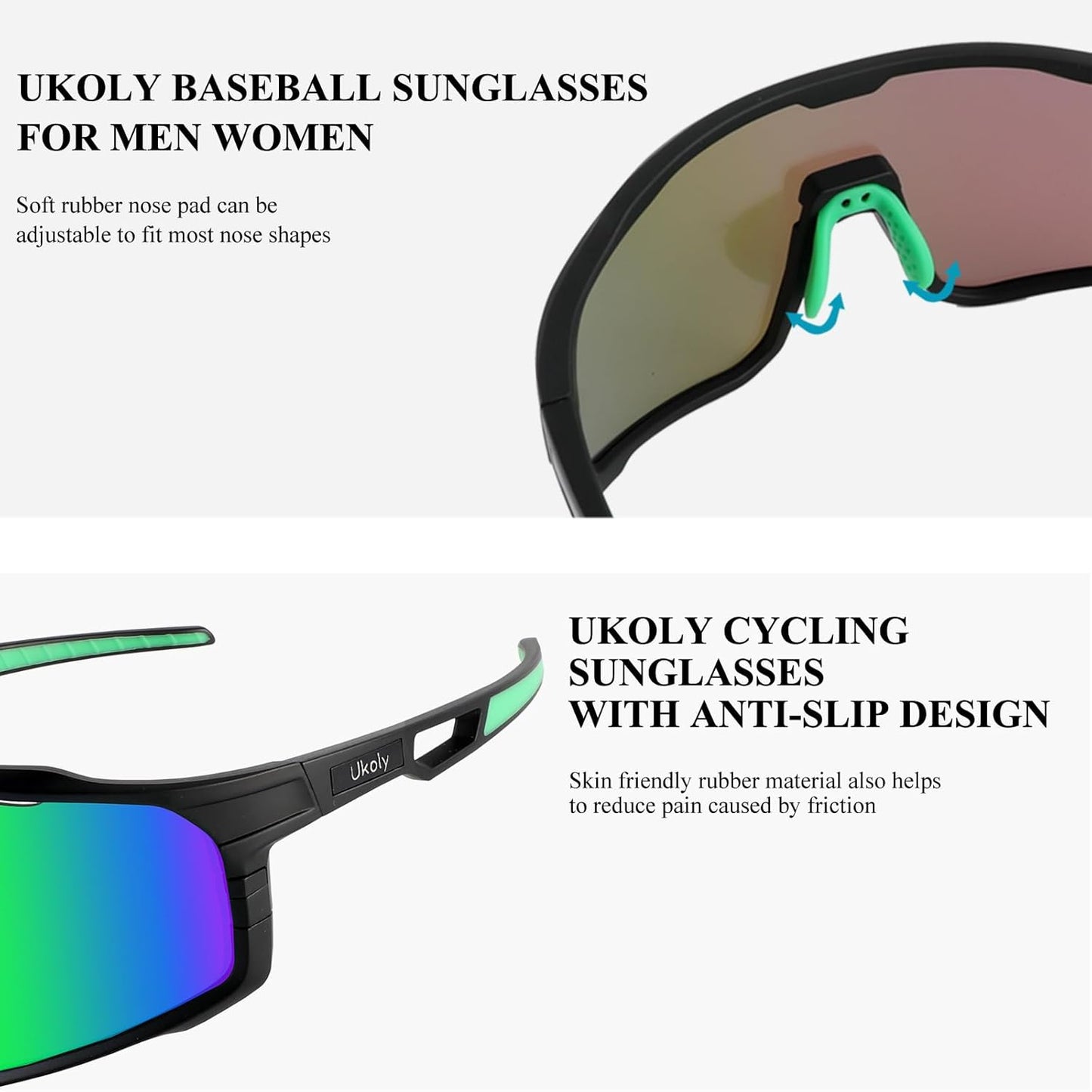 Ukoly Cycling Glasses - HD Lens UV400 Sports Sunglasses for Men & Women | Ideal for Running, Baseball, Fishing, Golf