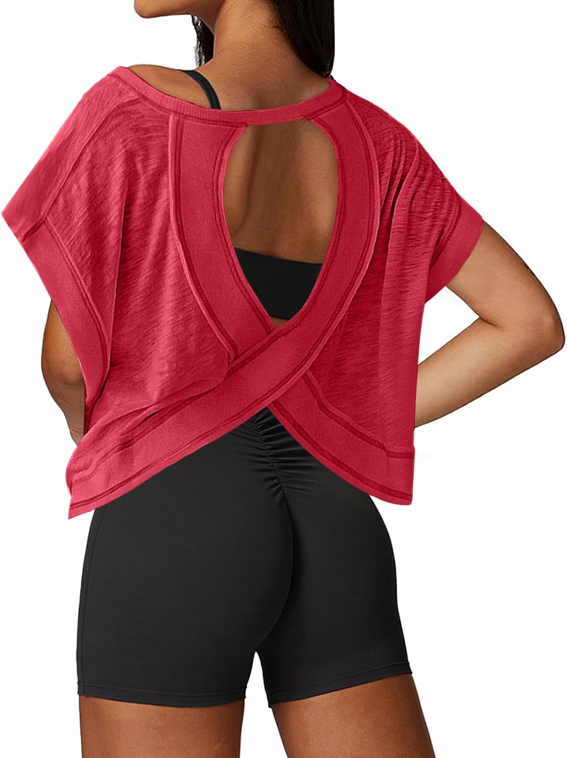 UNIANKIYA Women's Open Back Workout Tops - Loose Fit Athletic Crop Tee for Gym & Yoga