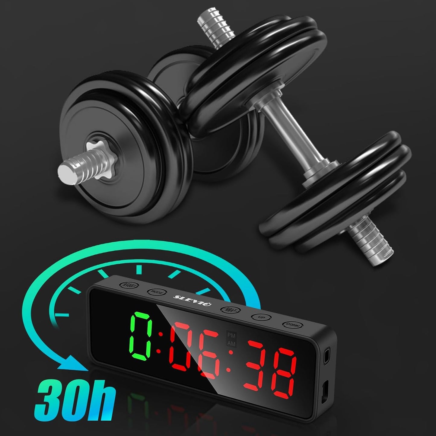 Skiennix Gym Timer Clock - Magnetic Stopwatch with Large LED Display | Matte Black Countdown Timer for Home Gym & Schools