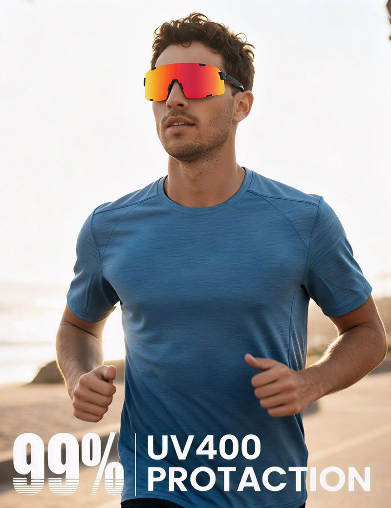 OULAIQI Cycling Sunglasses for Men Women,UV Protection Sports Running Glasses for Baseball Softball Driving Biking Volleyball (black red)