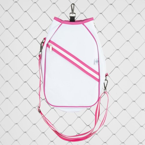 Queen of the Court Pickleball Paddle Bag Crossbody style for Women (White/Pink)
