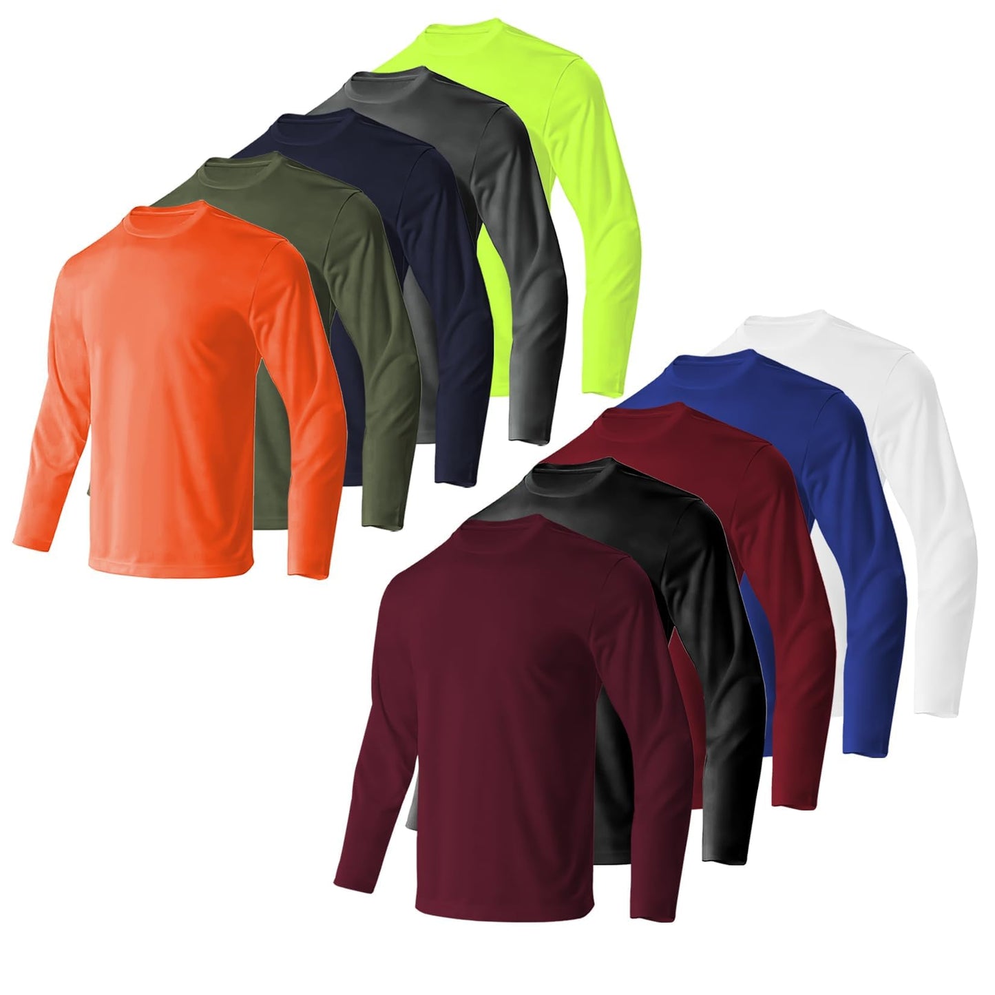Mens Long Sleeve Shirts UPF 50+ Sun Protection Tee Shirts Tops White L