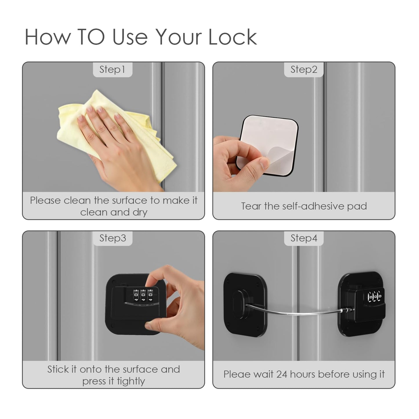 Refrigerator Lock - Heavy Duty Fridge & Cabinet Lock, Keyless Combination Lock for Drawers, Ovens, Trash Cans, and More | Easy Install | Black (2-Pack)