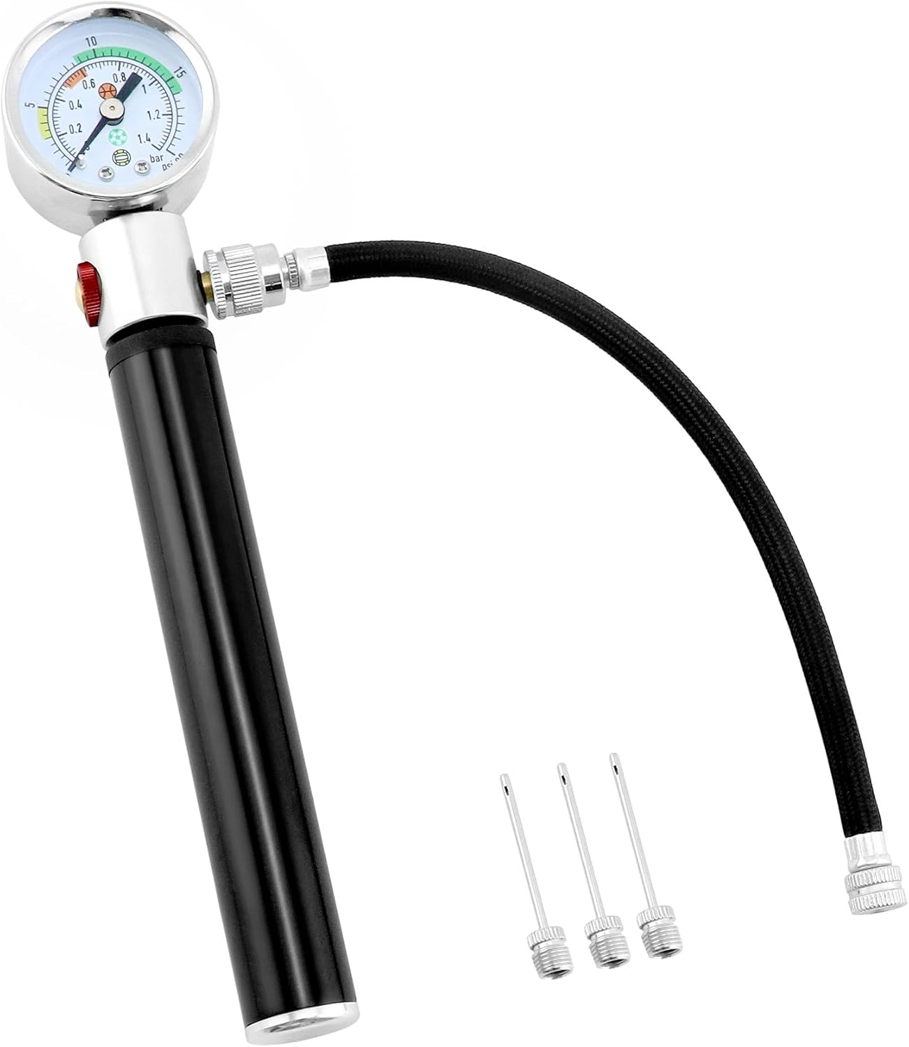 QWORK Sports Ball Air Pump - Powerful Hand Pump with Pressure Gauge for Basketball, Volleyball & Soccer | Black