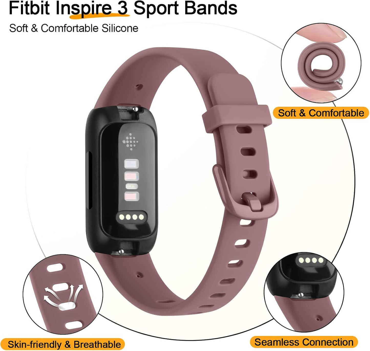 Vancle Fitbit Inspire 3 Bands - Adjustable Sport Silicone Replacement Straps for Men & Women | 4-Pack