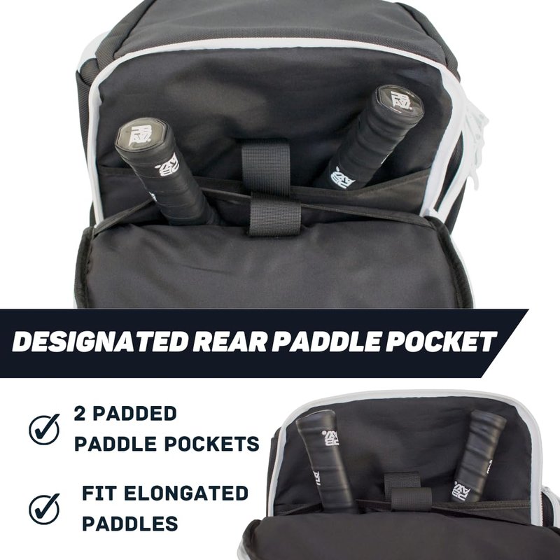 PBAW Pickleball Backpack Bag – Fits 2-4 Paddles, Vented Shoe Compartment, 14 Pockets, Fence Hook & Dual XL Bottle Holders – Lightweight Carry-On Gear Bag for Men & Women - Black/White