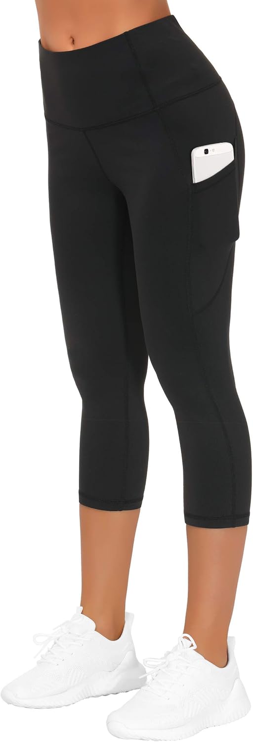 The Gym People Thick High Waist Yoga Pants - Tummy Control Capris with Pockets for Women