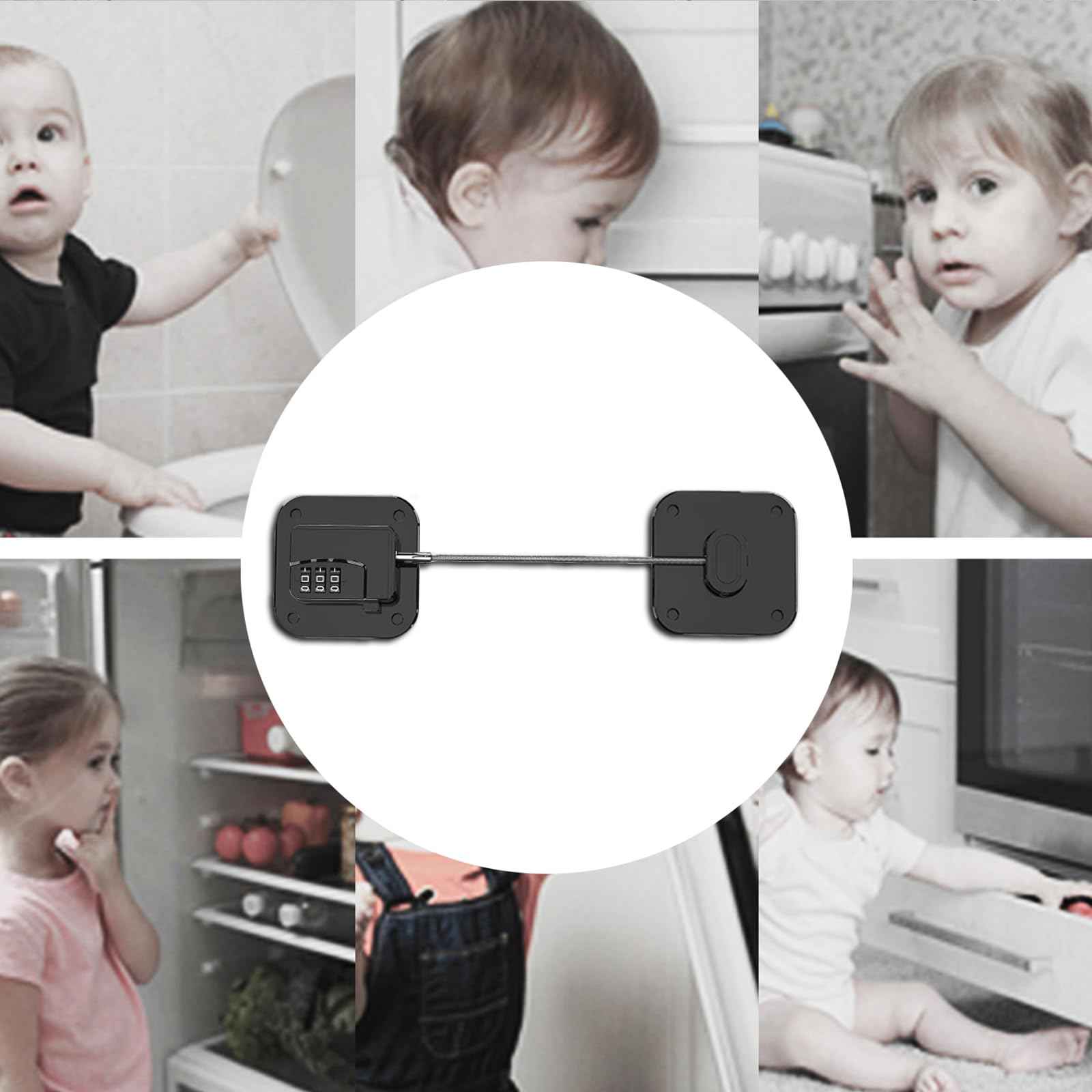 KIZZHISI Refrigerator Lock (2 Pack), Heavy Duty Combination Fridge Lock, for Fridge, Cabinets, Window, Drawers and Child Safety Cabinet Locks, Strong Non-Marking Adhesive No Drilling (Black)