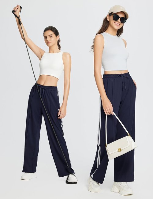 Baleaf Women's Athletic Track Pants - Straight Leg Sweatpants with Zipper Pockets | Loose Fit, Striped Design