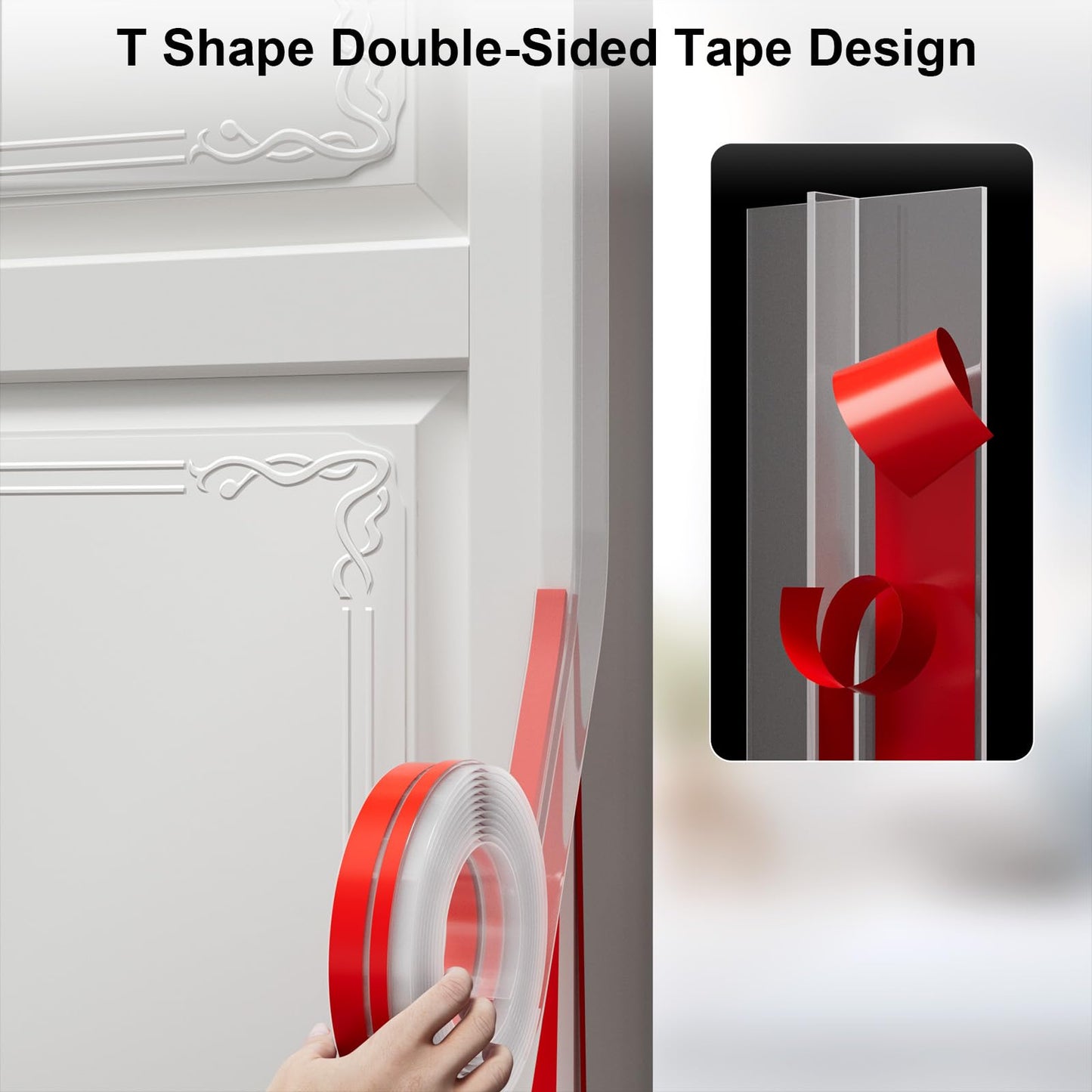 Elvone T-Shaped Door Draft Stopper, 1.37 in x 10 Ft Silicone Seal Strip for Windows Gaps, Weather Stripping Seal Strip Shower Sweep, Clear