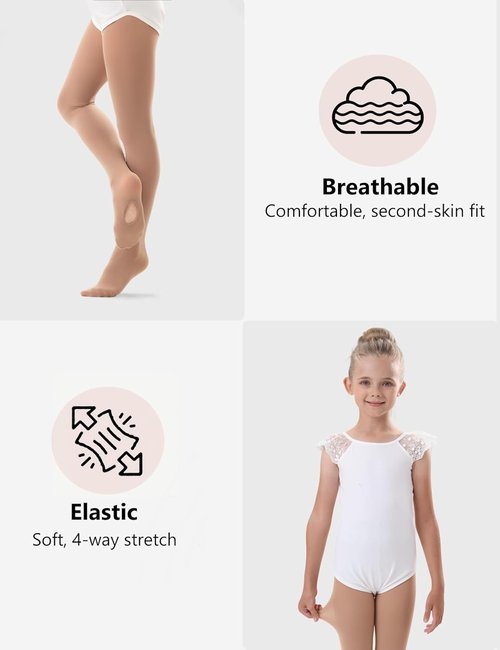 DUCMODA Girls’ Convertible Ballet Tights - Ultra-Soft Transition Dance Stockings for Kids | 1-3 Pairs