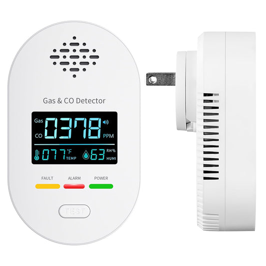 Carbon Monoxide Detectors,Plug in CO and Natural Gas Detector, Combination Gas & Carbon Monoxide Detectors for Travel with Temperature Humidity Display, 4 in 1 CO & Gas Detector for Home/Travel