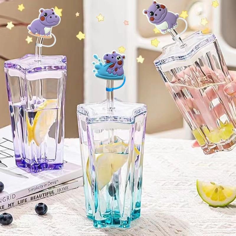 Cute Hippo Silicone Straw Toppers - 6 Pack for Straw & Bottle