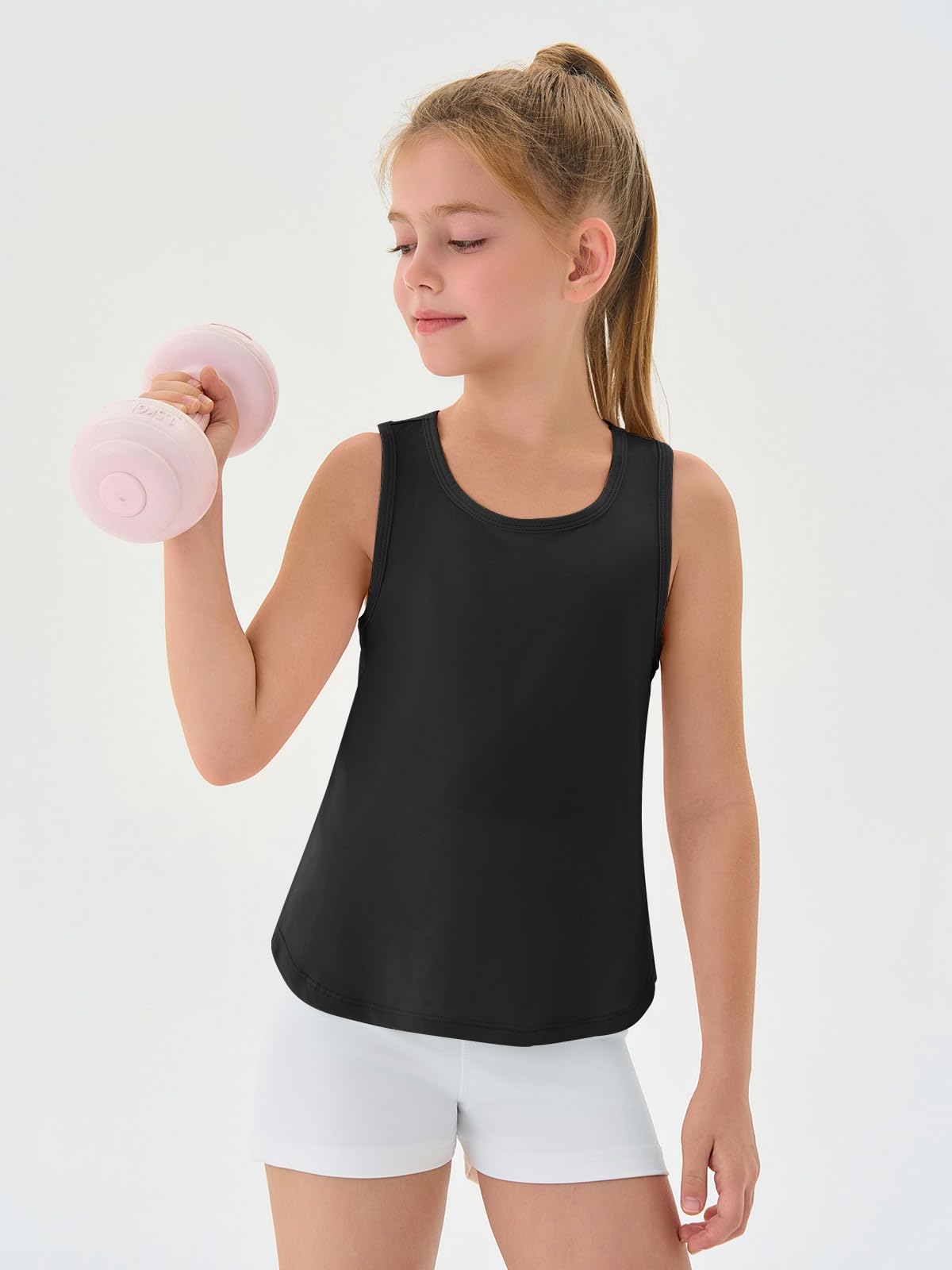 Haloumoning Girls Athletic Tank Tops Kids Racerback Sleeveless Workout Running Sports Shirts 5-14 Years Black