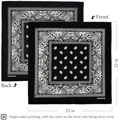 4-Pack Cotton Bandanas 21.5" - Multi-Purpose Scarves - Black/White