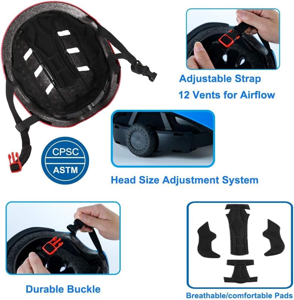 Skiennix Bike Skateboard Helmet - Adjustable Multi-Sport Design | 3 Sizes for Adults, Youth & Kids