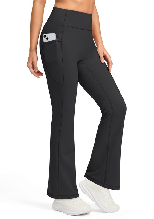 Jarvanv Women's Fleece Lined Pants with Pockets High Waist Thermal Flare Leggings Hiking Yoga Pants for Winter Cold Weather(Black, XL)