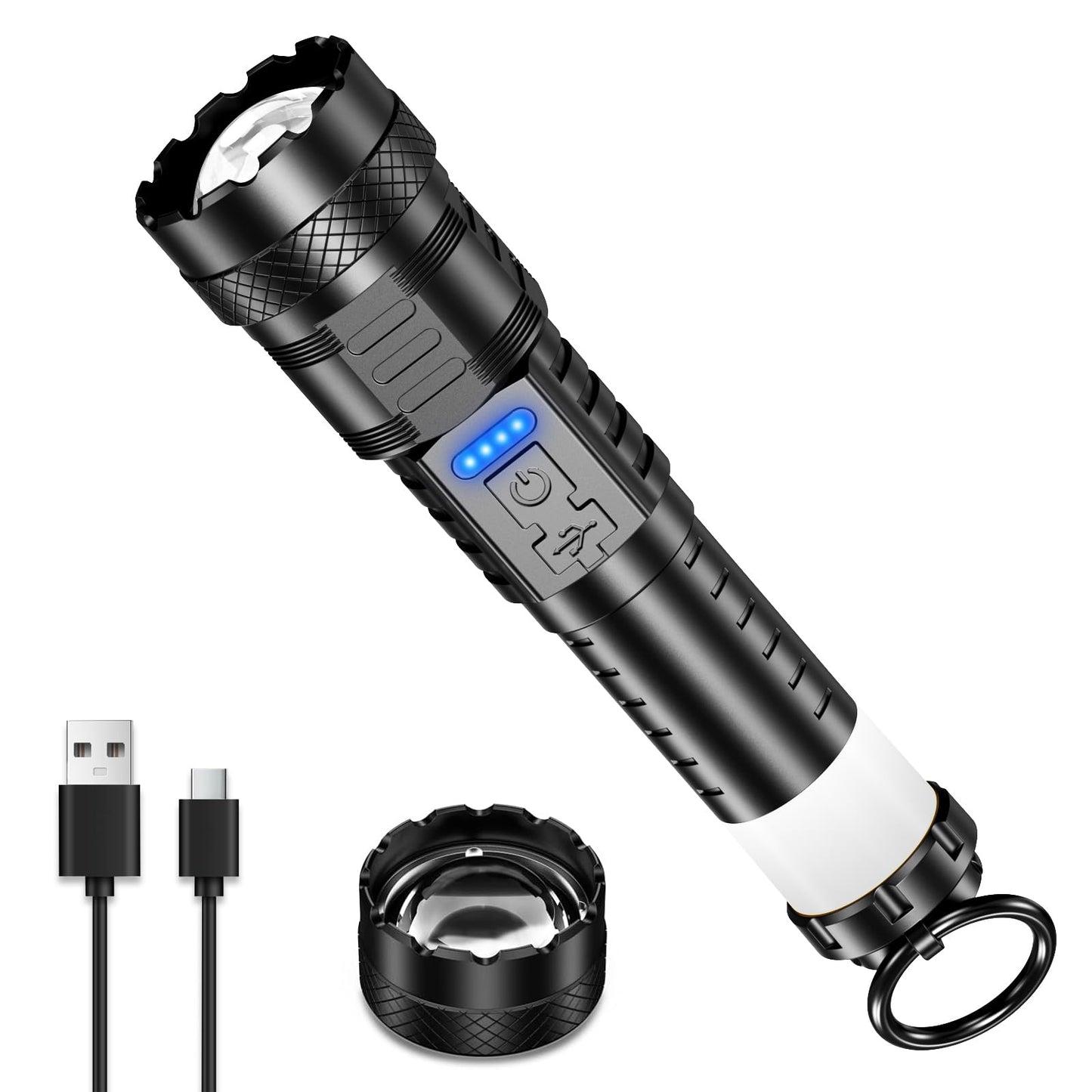 Earrck Rechargeable Flashlight High Lumens - 3000 Lumens Waterproof Police Flashlight, Zoomable Beam LED Flash Light with 8 Modes and SOS for Emergencies, Home, Camping, Hiking, Pet Walking(Black)