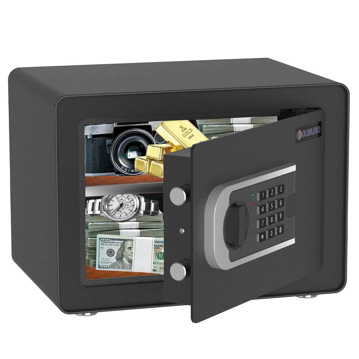 OUSURO 0.8 Cub Safe - Small Home Security Safe for Money, Jewelry, Documents, Solid Steel Lock Box with Digital Electronic Security Keypad (Black)