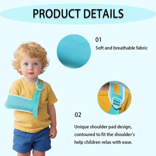 GZFQJJ Adjustable Kid's Arm Sling Suitable for shoulder injuries and post-operative rehabilitation Adjustable comfortable shoulder support Fits either arm (Blue, Small)