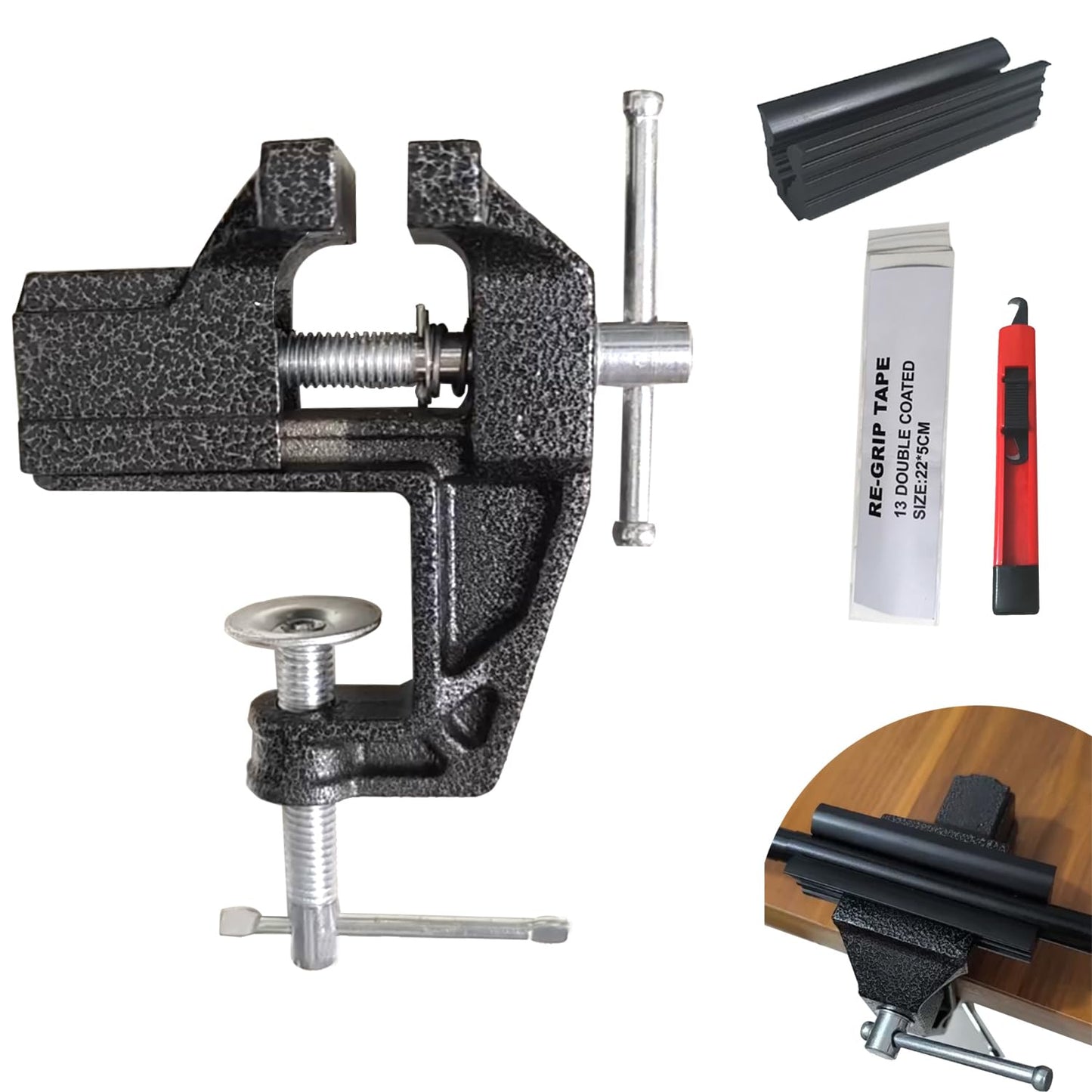 Ultroian Golf Grip Removal Tool Kit, Golf Club Regripping Kit - Includes Portable Golf Club Vise Clamp, 13pcs Grip Tapes, Hook Knife & Rubber Sleeve