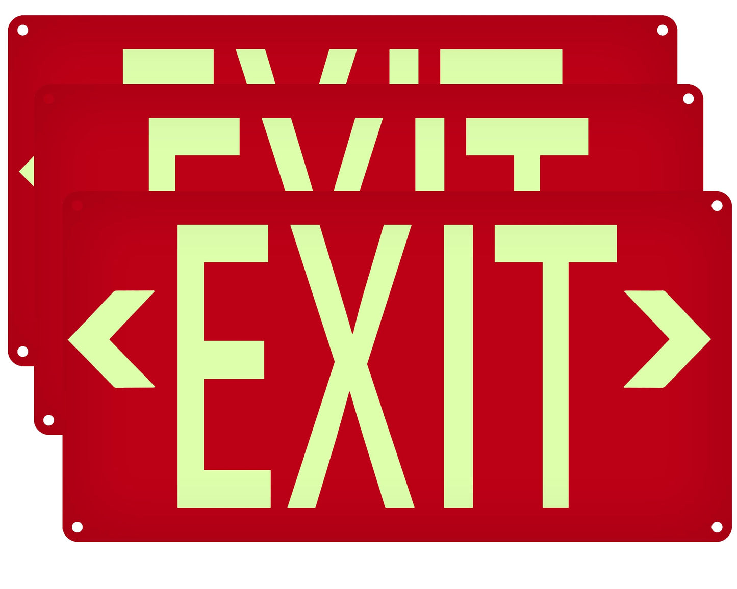 (3 Pack) Photoluminescent Exit Sign Red - with Removable Directional Arrows, With strong self adhesive tape, 14.25 x 7.5 Inches Heavy Duty Aluminum Signs, Fade Resistant