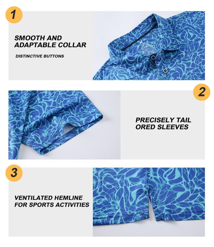 Damipow Dry Fit Golf Polo Shirt for Men – Short Sleeve, Blue, X-Large