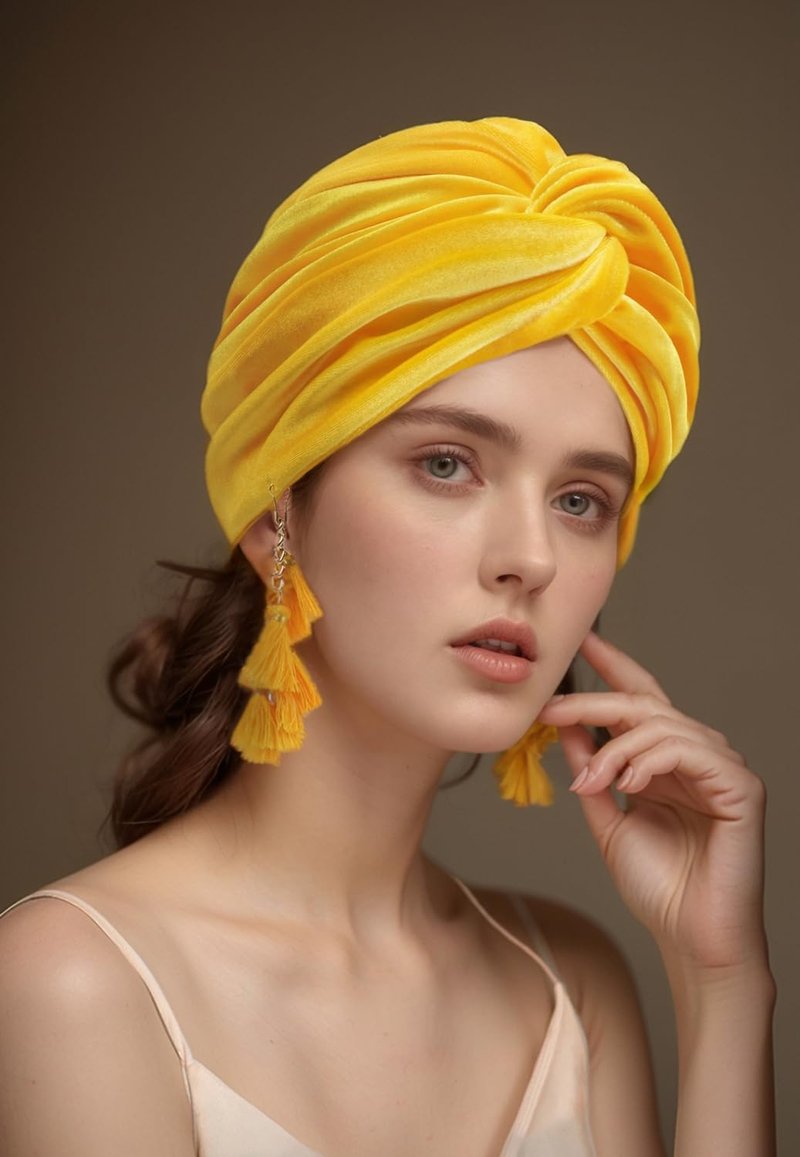 Women Turban,Cozy Polyester Velvet Turban Hats,Indian Turbans Hats Head Wraps Beanie,African Cap for Women
