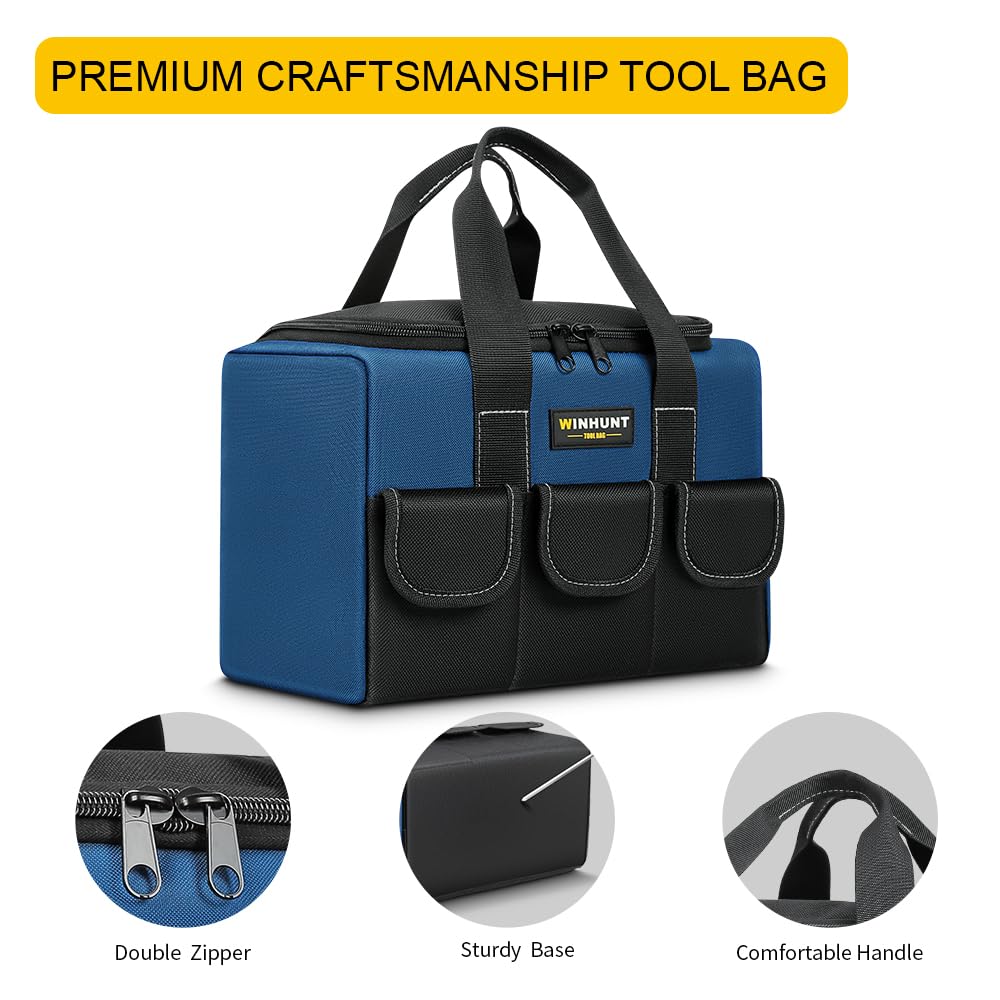 WINHUNT Small Tool Bag, Waterproof Tool Bag Organizer 1680D Tool Bags for Men Heavy Duty, with Multi-Pockets for Electricians, Blue