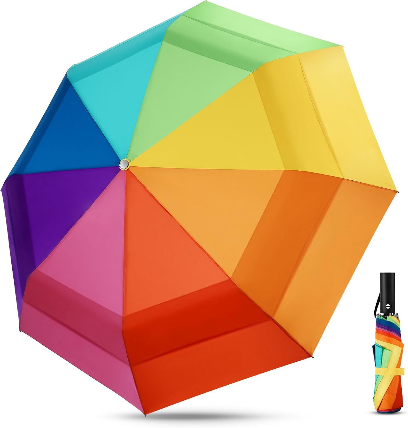 Rainbow Umbrella - Oversized 54-Inch Double Layer Windproof Golf Umbrella | Compact Automatic Open & Close