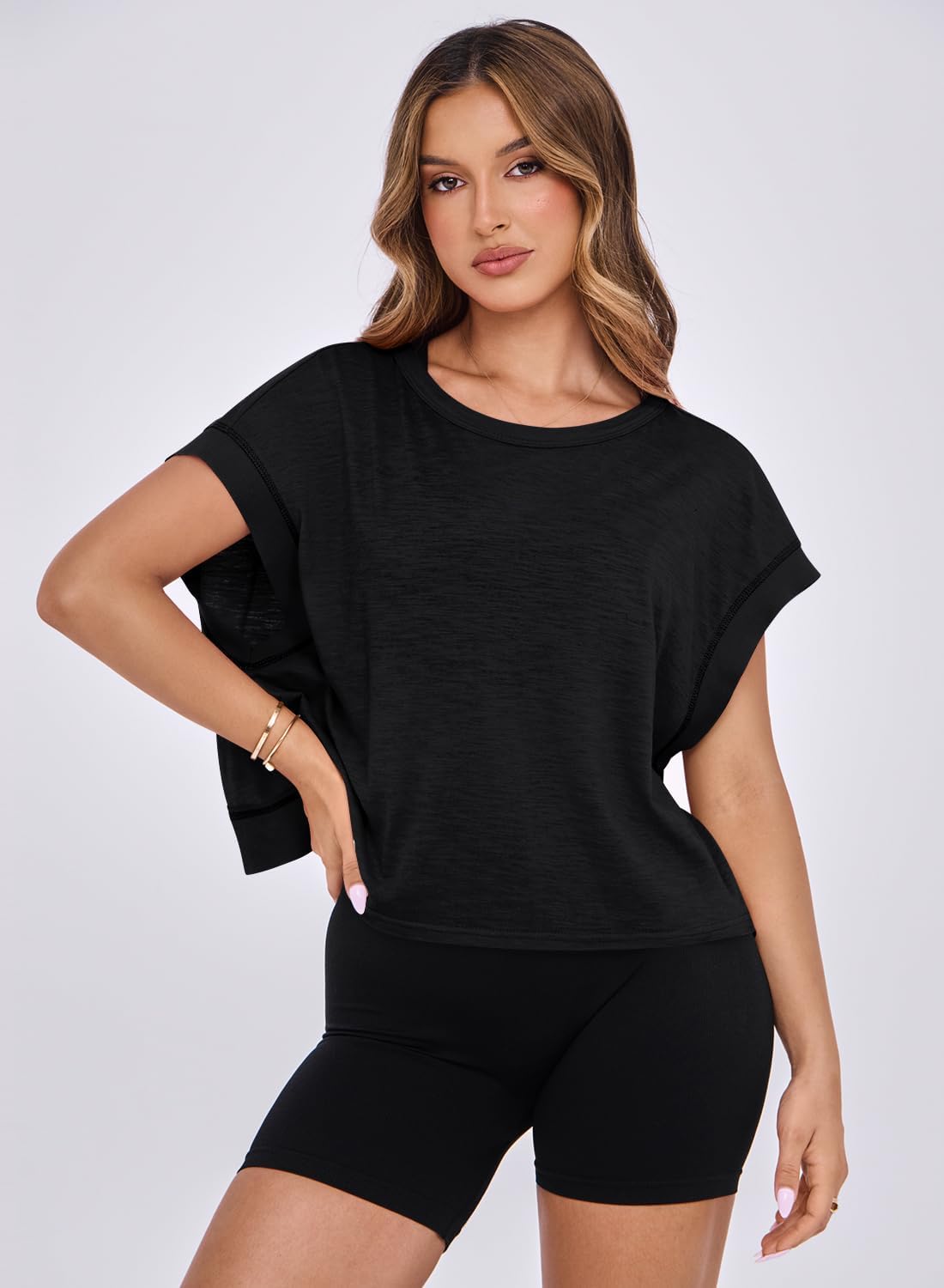 MIHOLL Women's Open Back Crop Top - Oversized Cotton Athletic Shirt for Yoga & Gym | Stylish & Comfortable