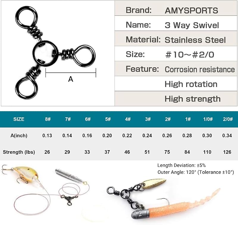 3 Way Fishing Swivel Connector - 26lb, 50 pcs