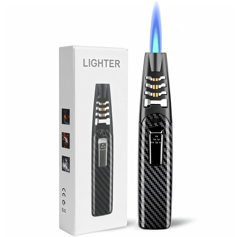 ZQMW Torch Lighter, Butane Lighter, Windproof Adjustable Big Jet Flame Butane Torch, Refillable Gas Long Torch Lighter with Safety Lock for Candle Grill Camping BBQ Kitchen Soldering, Gas Not Included