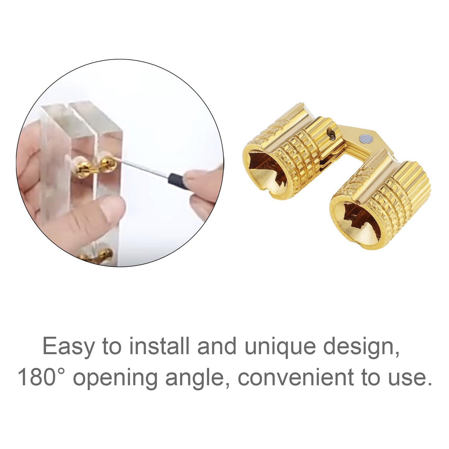 HOJLKLD 6Pcs 8 mm Hidden Brass Barrel Hinges, 180 Degree Opening Angle Concealed Furniture Hinges for DIY Jewelry Box Hand Craft (6, 8mm)