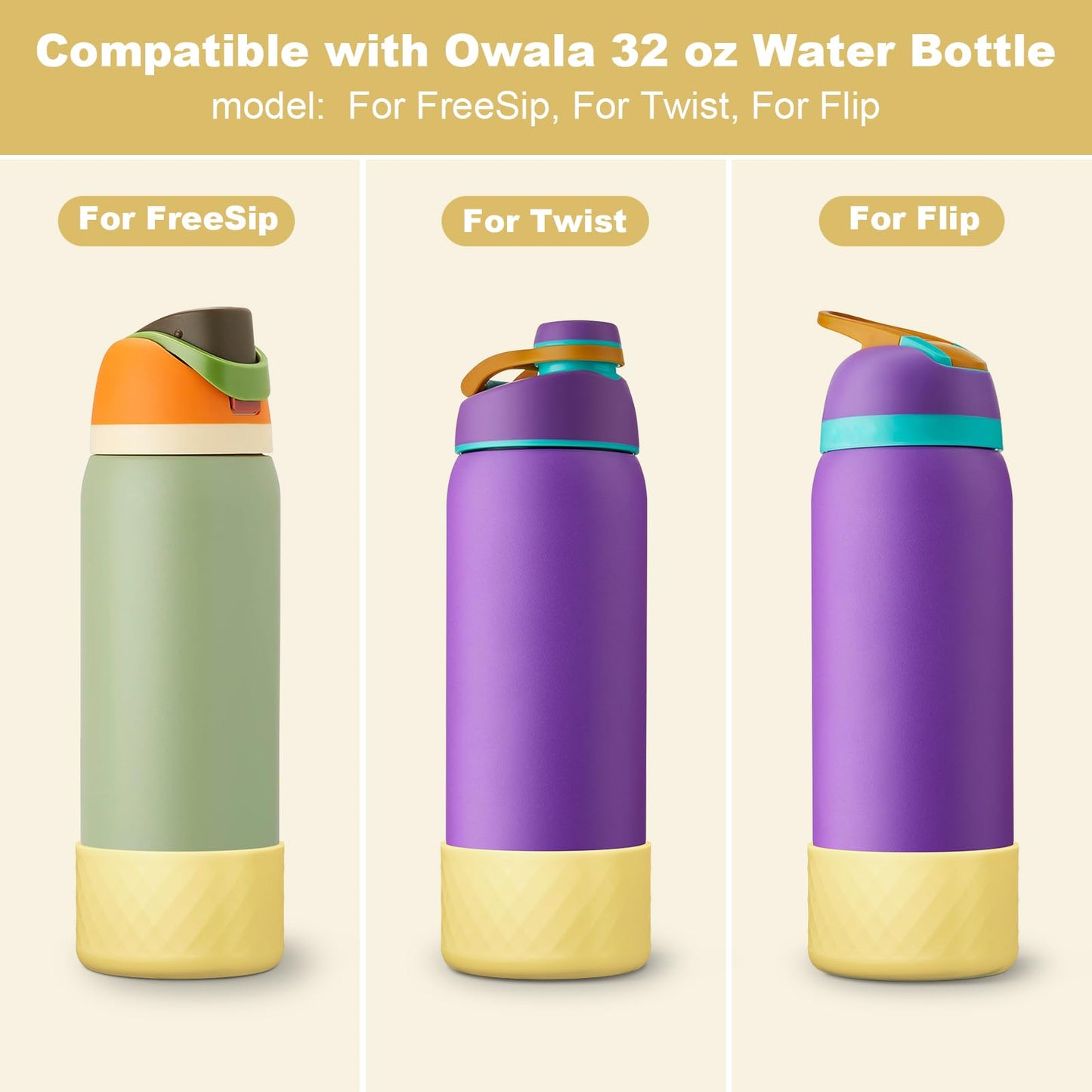 Silicone Boot for Owala Water Bottle 32 oz, Anti-Slip Protective Sleeve for FreeSip/Twist/Flip Stainless Steel Water Bottles Accessories