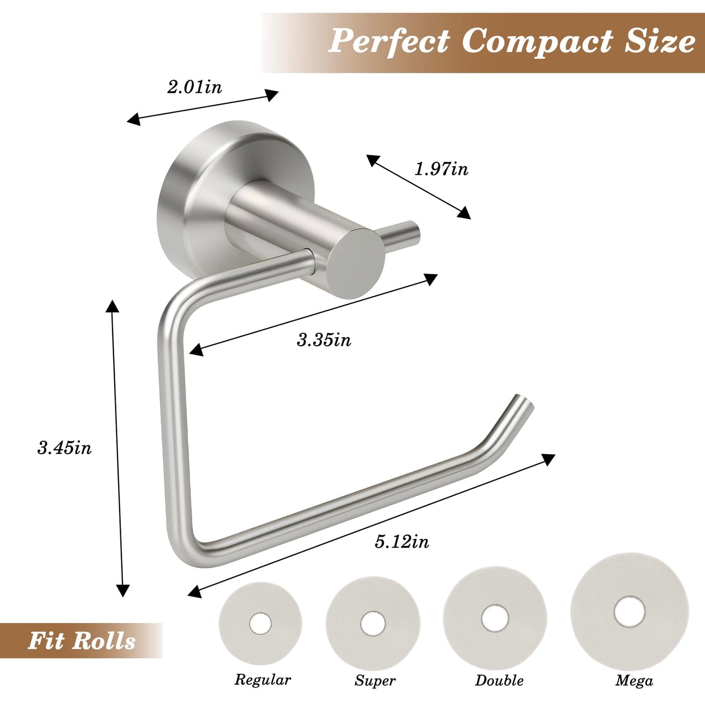 Aneder Brushed Silver Toilet Paper Holder, Stainless Steel Toilet Roll Holder Wall Mounted with Drill Installation, Fingerprint-Resistant & Rustproof Bathroom Tissue Holder