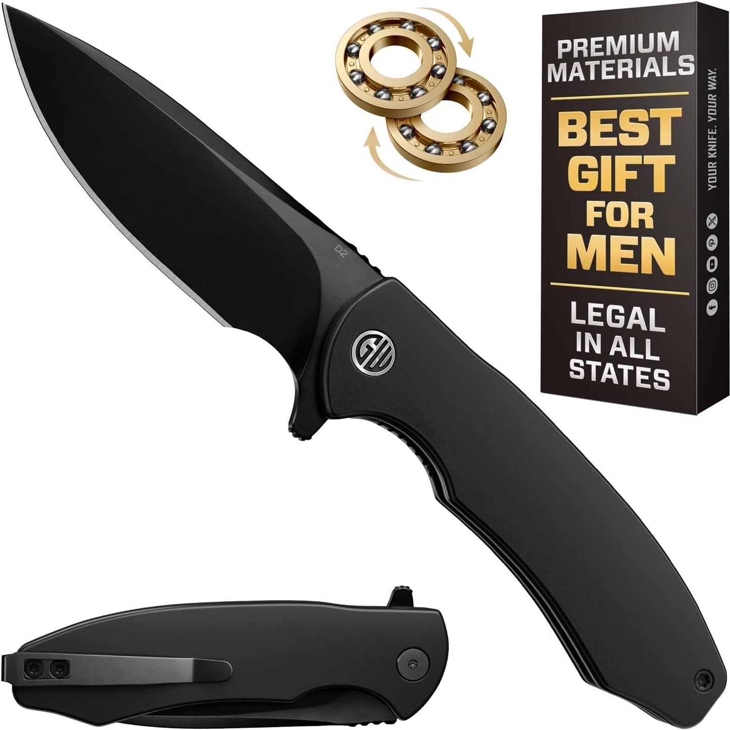 Skiennix High-End Folding Pocket Knife - D2 Steel Blade & Aluminum Handle | Elegant EDC Gift for Men & Women