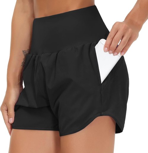 Gym People Women's High Waist Running Shorts - Athletic Hiking Workout Shorts with Liner & Zip Pockets