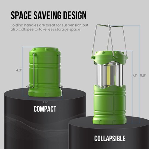 Lichamp LED Camping Lantern - 4 Pack Battery-Powered Flashlights | Portable Collapsible Emergency Light - Green