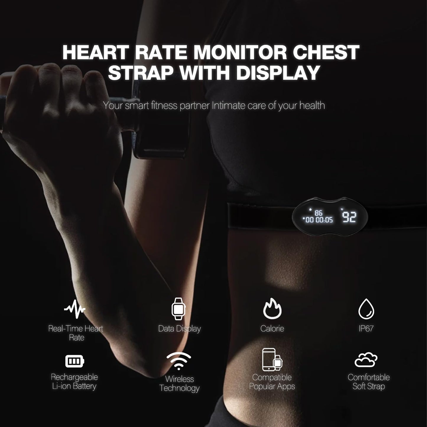Fitspur Heart Rate Monitor Chest Strap with Digital Display, BLE and ANT+ Heart Rate Monitor Compatible with Polar/Strava/Peloton
