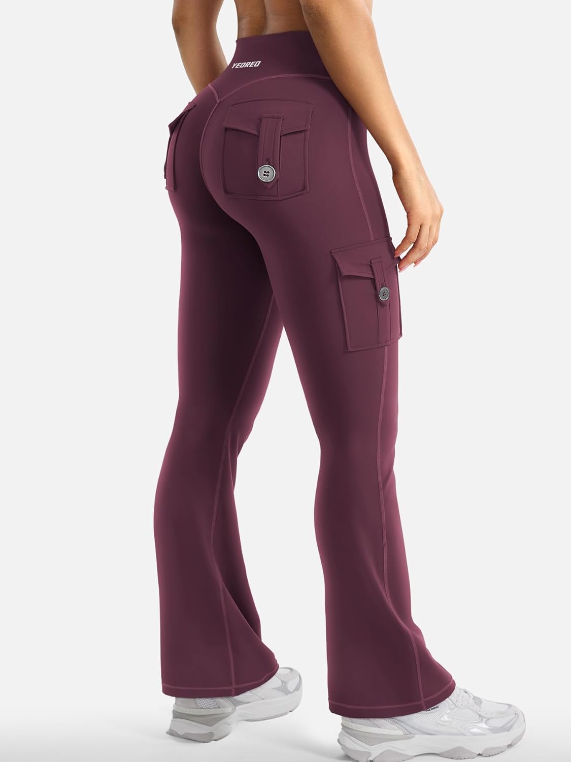 YEOREO CoreFlex Women's High-Waisted Flare Leggings - Hidden Pockets & No Front Seam, Ideal for Gym & Yoga
