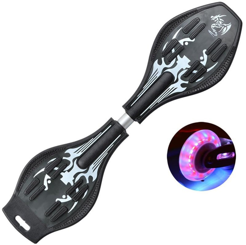 Waveboard Children Street Surfing Caster Torsion Skateboard Double Decks Casterboards for Wave/Surf Waveboard/Castor Board with Light Up Wheels for Kids/Teens (Black Dragon)