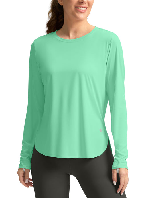 Women's Sun Shirts UPF 50+ Long Sleeve UV Protection Shirt Lightweight Quick Dry Workout Hiking Tops for Women(Green,XXL)