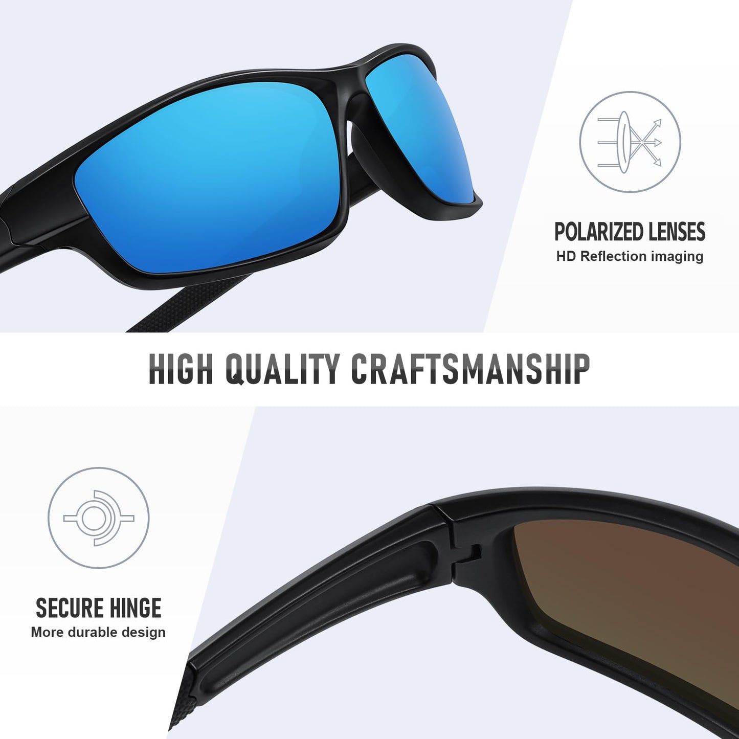 Ofwin Polarized Sports Sunglasses for Men Women Driving Cycling Fishing Wrap Around Sun Glasses UV400 Protection Matte Black Frame/Blue Mirror Lens