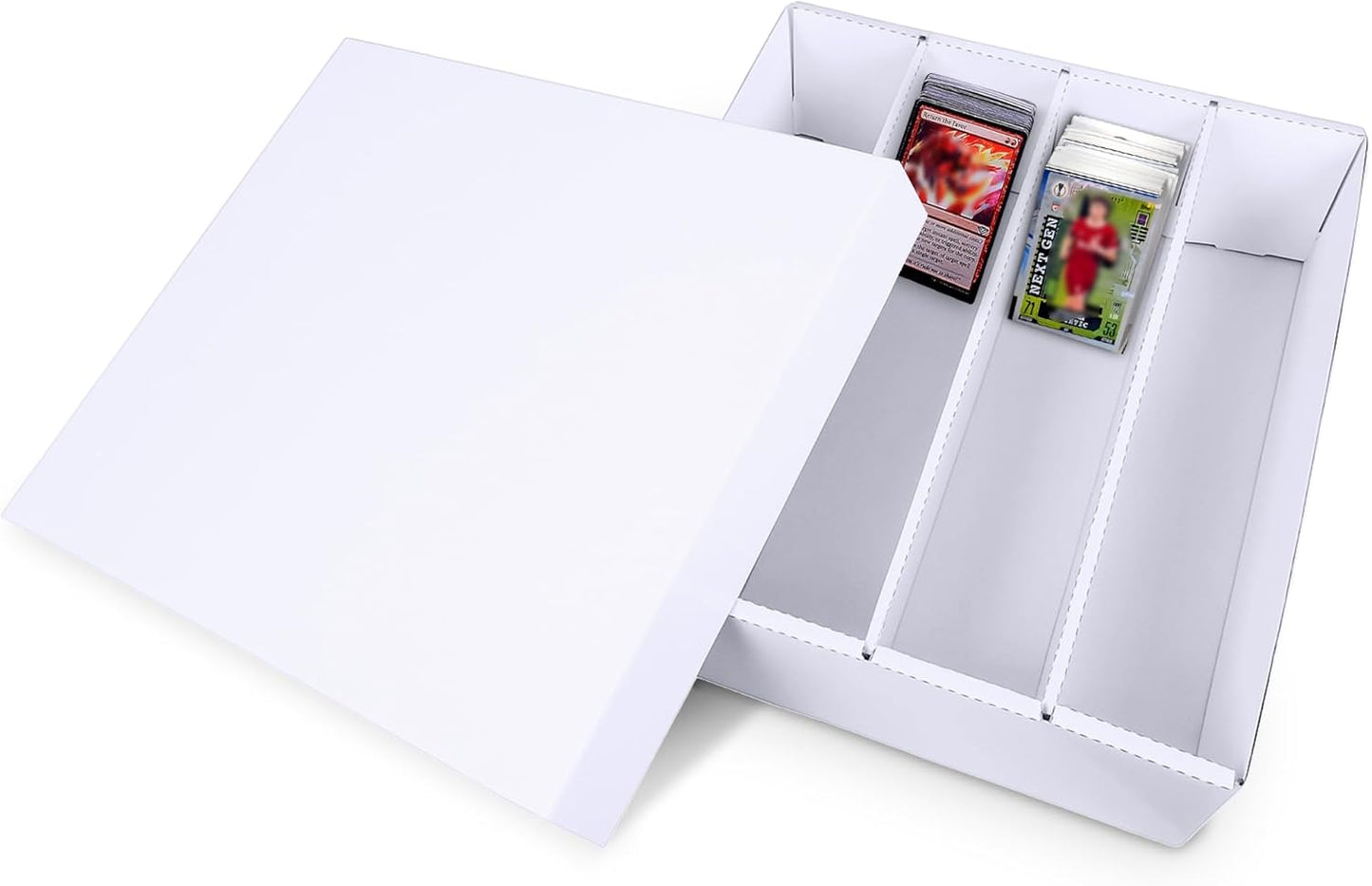Trading Card Storage Box 3200 Count - Cardboard Organizer for Sports & TCG Cards | White with Dividers