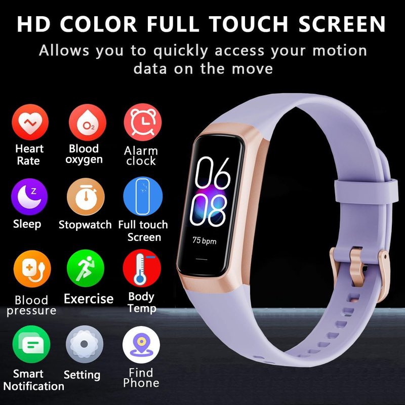 BSLIZHEN Fitness Tracker with 24/7 Blood Oxygen Heart Rate and Sleep Monitor,IP68 Waterproof,1.10''AMOLED Touch Color Screen,Step Counter Health Activity Trackers for Women Men (Purple)
