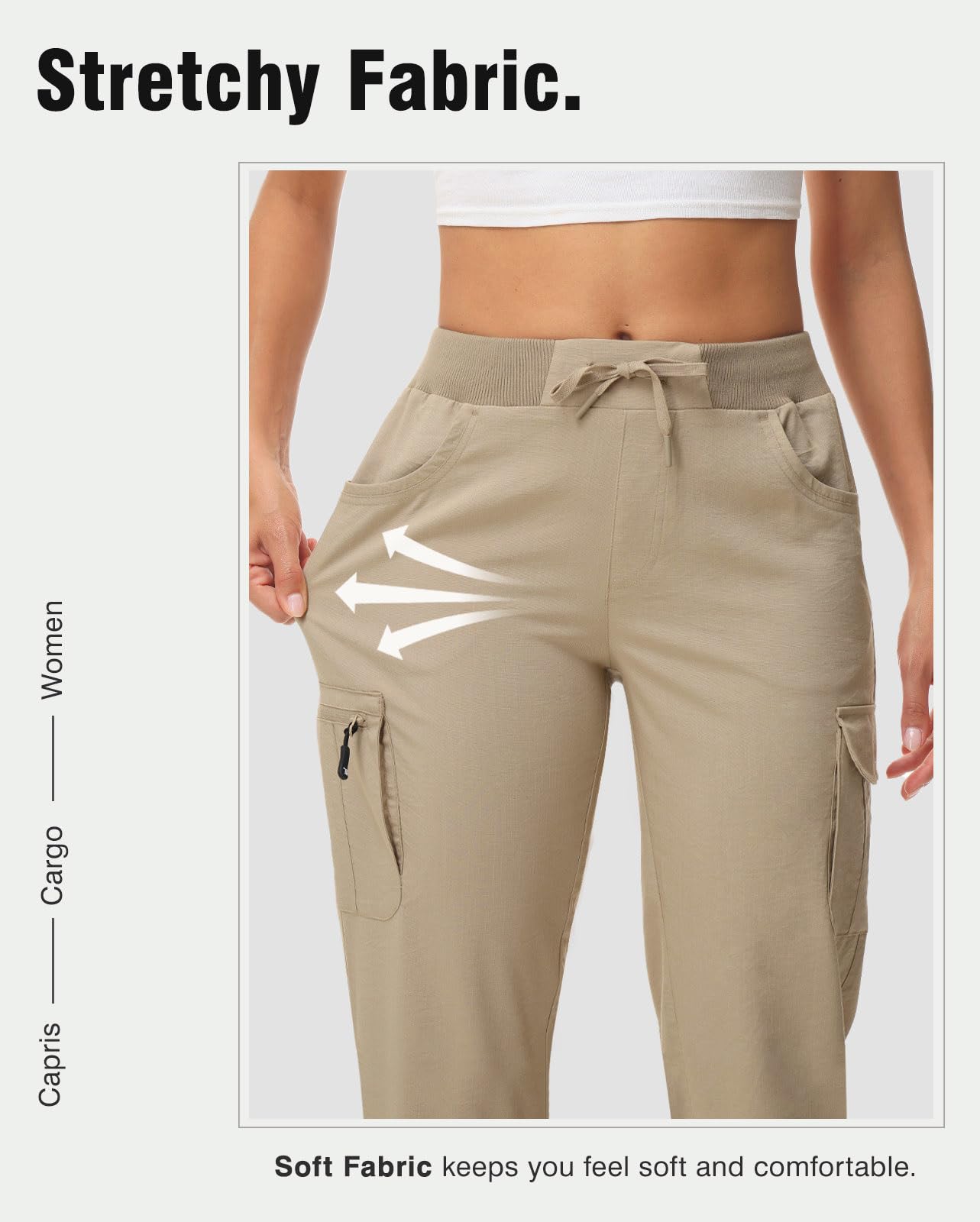 TBMPOY Womens Cargo Capris with Pockets Lightweight Hiking Capris Pants Quick Dry Casual Cropped Pants Summer Trip Cotton Khaki XL