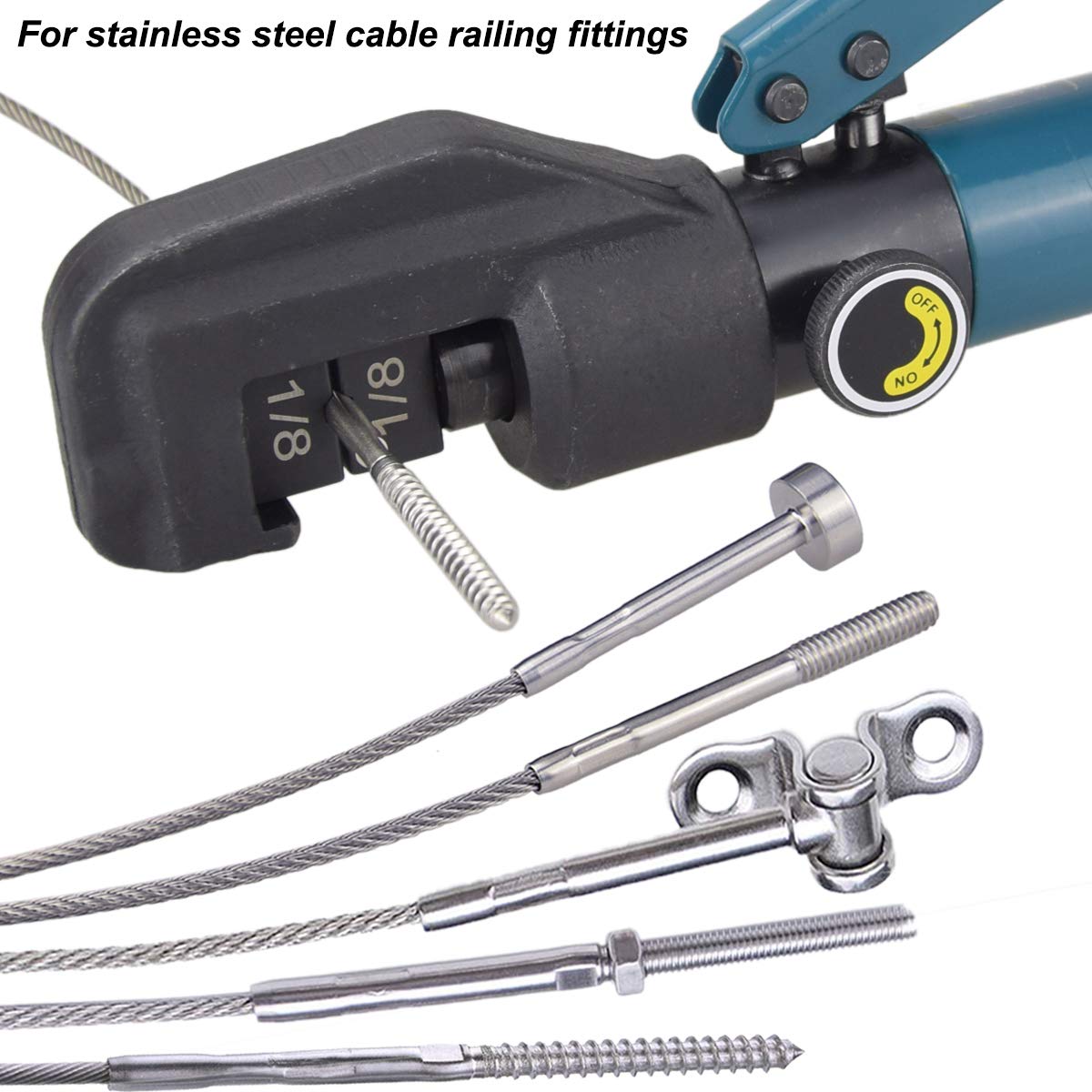 Lulultn Custom Hydraulic Crimper Tool for 1/8 Stainless Steel Cable Railing Kit Hardware System Fittings, with Cable Cutter