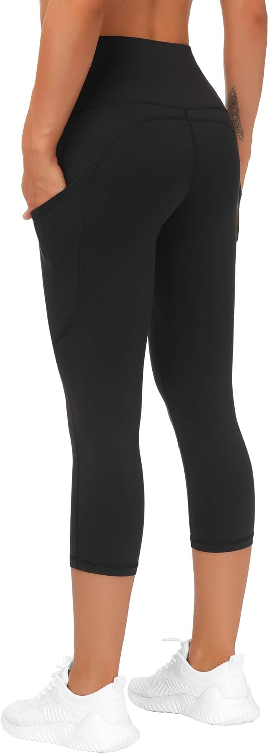 The Gym People Thick High Waist Yoga Pants - Tummy Control Capris with Pockets for Women