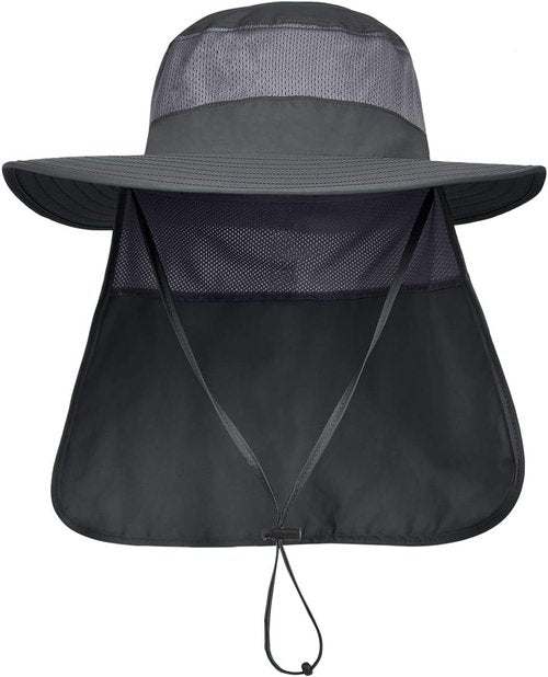 LCZTN Men's Safari Cap - UPF 50+ Sun Protection Wide Brim Fishing Hat with Neck Flap